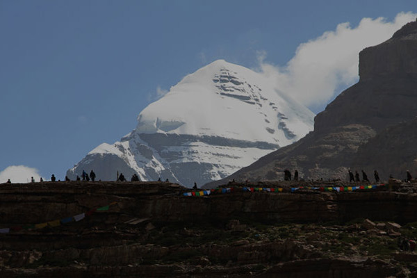Pilgrims do kora around Mt Kailash