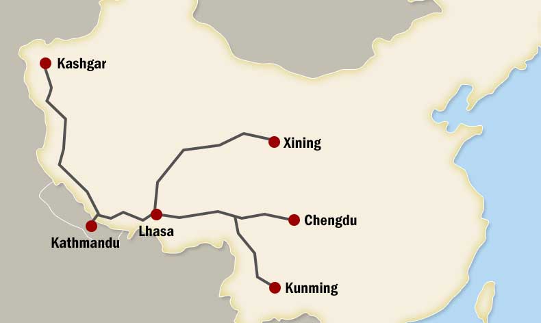 Overland Routes from Inland China to Tibet